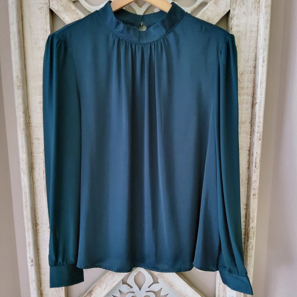 Zac & Rachel Ponderosa Pine Pleated High Neck Blouse Long Sleeve XL NWT